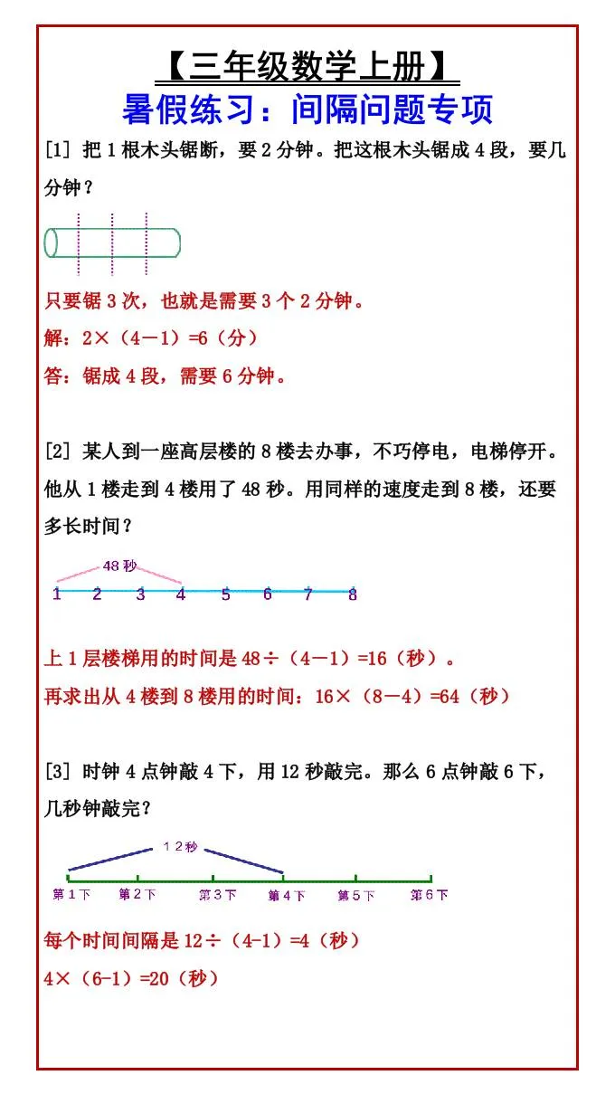 三年级数学上册暑假专项练习 间隔问题一站式梳理