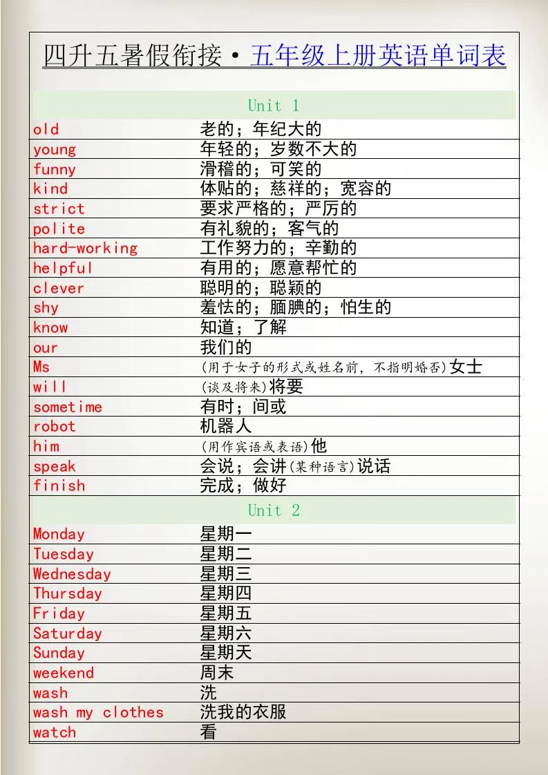 四升五暑假如何顺利衔接五年级上册英语单词表 五年级英语单词全收录