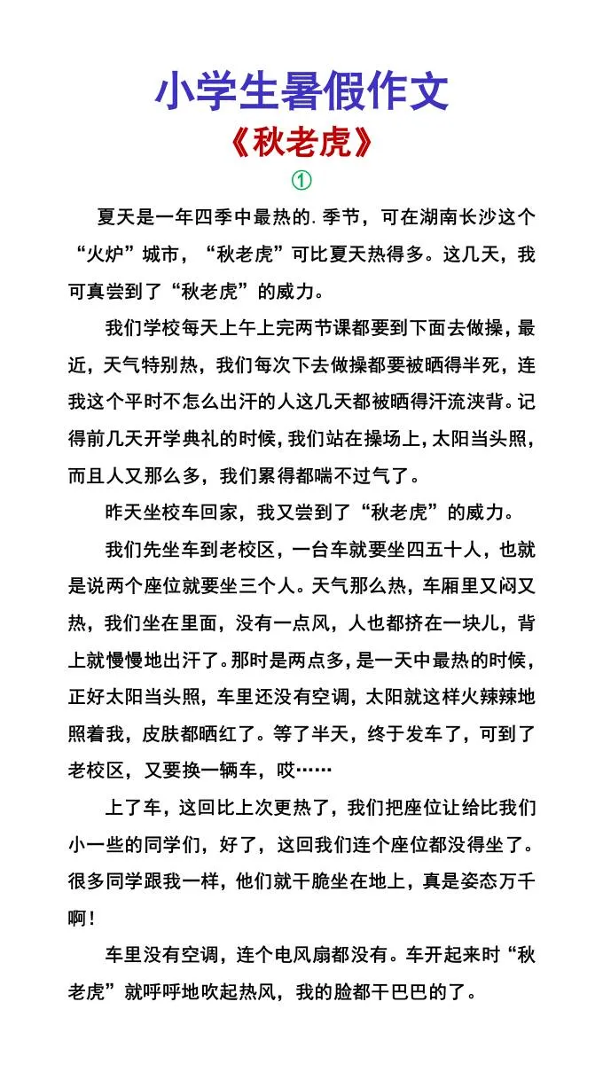 小学六年级暑假作文 秋老虎 小升初语文专项