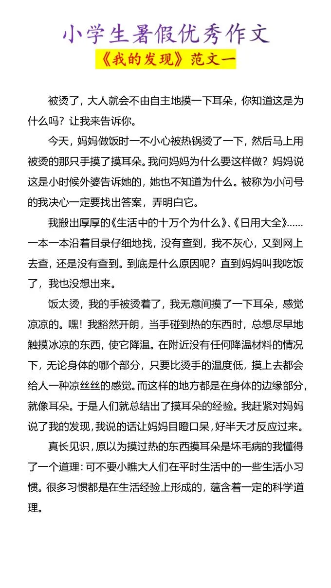小学六年级暑假优秀作文我的发现范文四篇 小升初语文资料