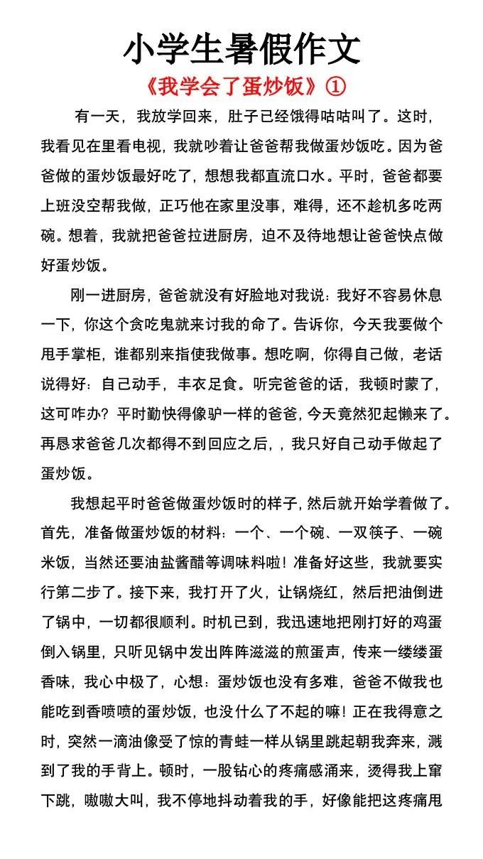 小学六年级暑假作文 我学会了做蛋炒饭 小升初语文素材