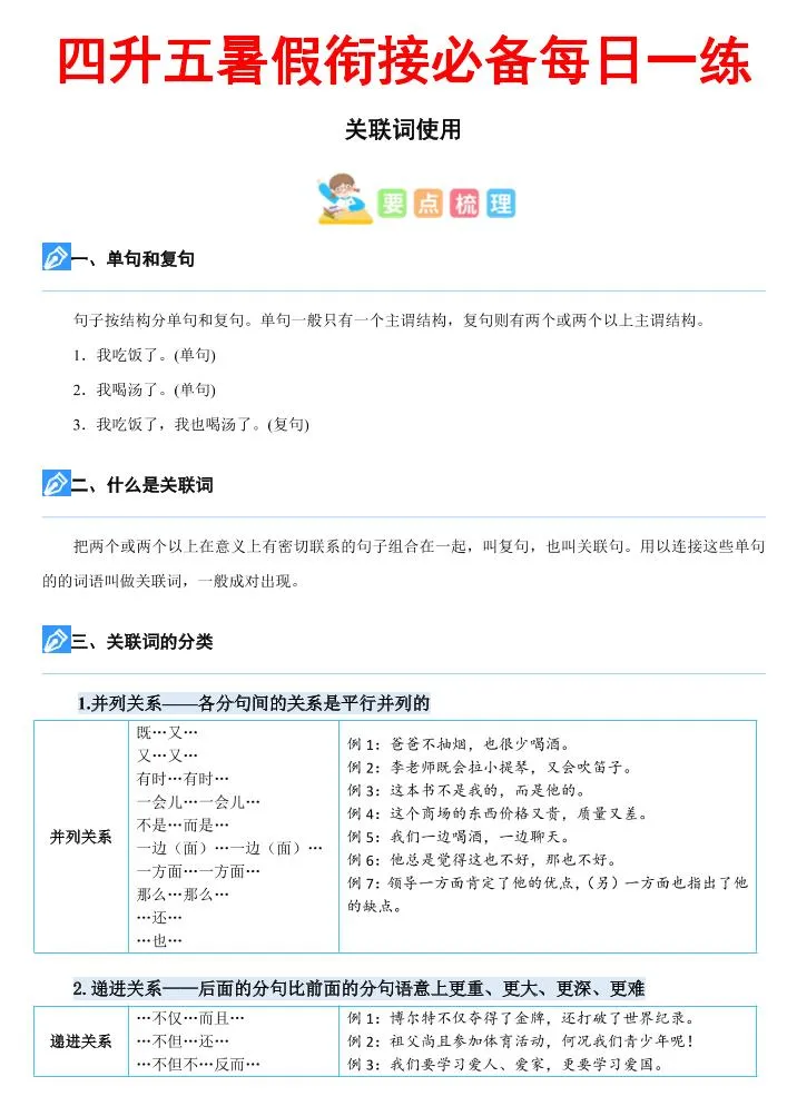 小学四年级下册语文关键词专项暑假每日一练 四升五专用